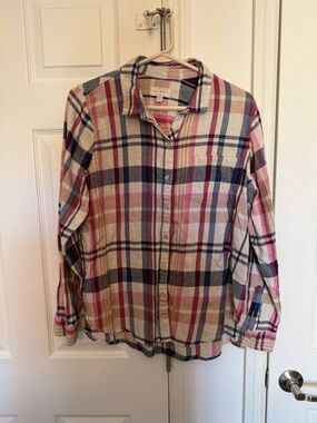 Lucky Brand Pink, Navy & Cream Plaid Button-Up Shirt
